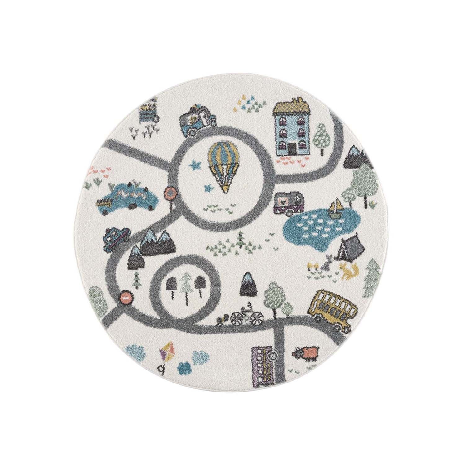 Anime Kids Rond Vloerkleed Kinderkamer Creme Multi