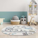 Anime Kids Rond Vloerkleed Kinderkamer Creme Multi
