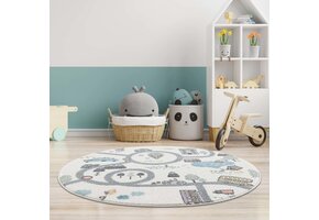Anime Kids Rond Vloerkleed Kinderkamer Creme Multi