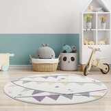 Anime Kids Rond Vloerkleed Kinderkamer Creme Multi