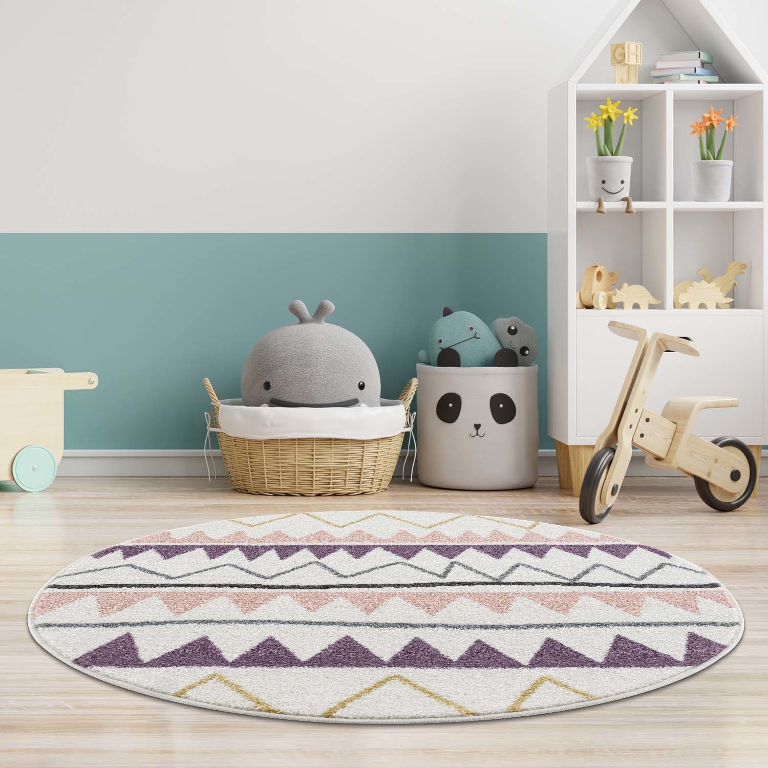 Anime Kids Rond Vloerkleed Kinderkamer Creme Multi