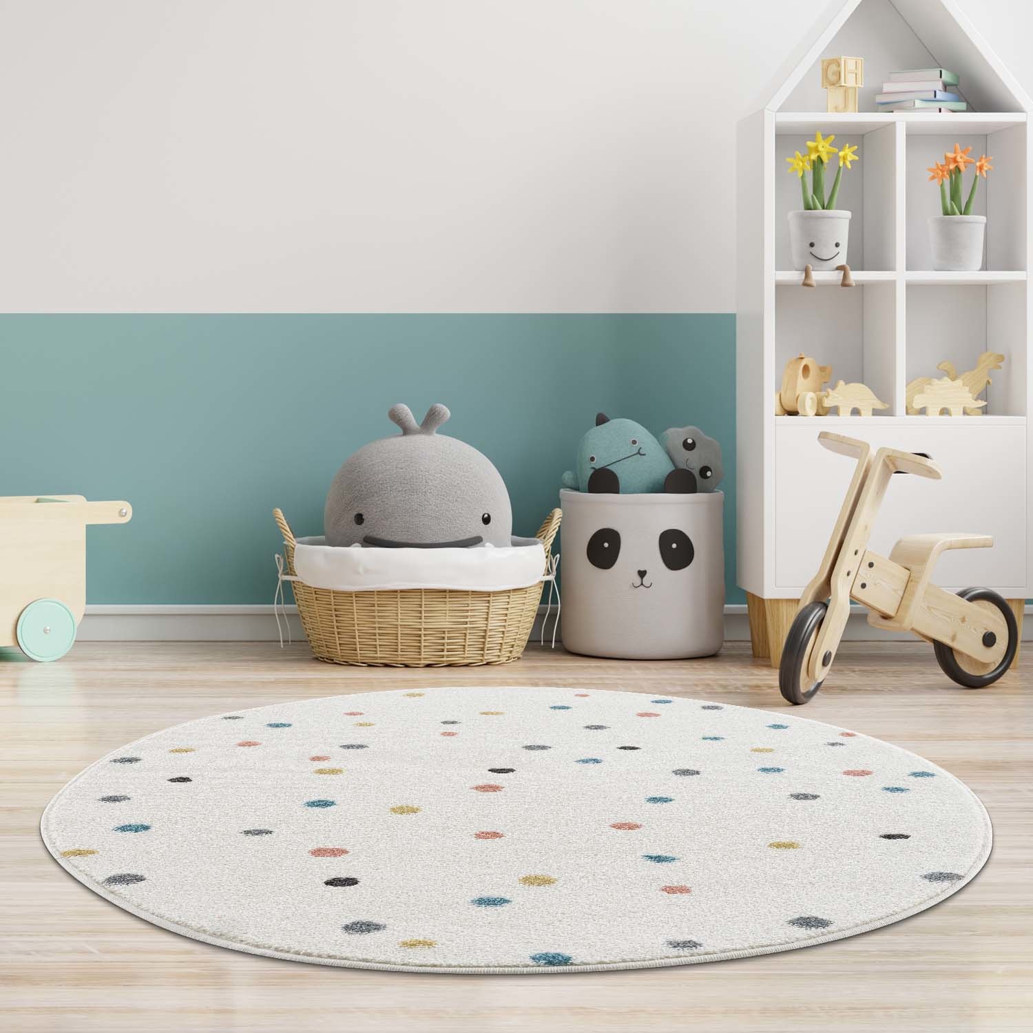 Anime Kids Rond Vloerkleed Kinderkamer Creme