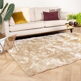 Glorious Hoogpolig Effen Fluweel Vloerkleed Champagne