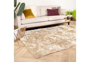 Glorious Hoogpolig Effen Fluweel Vloerkleed Champagne