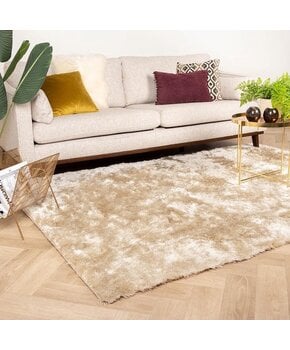 Glorious Hoogpolig Effen Fluweel Vloerkleed Champagne