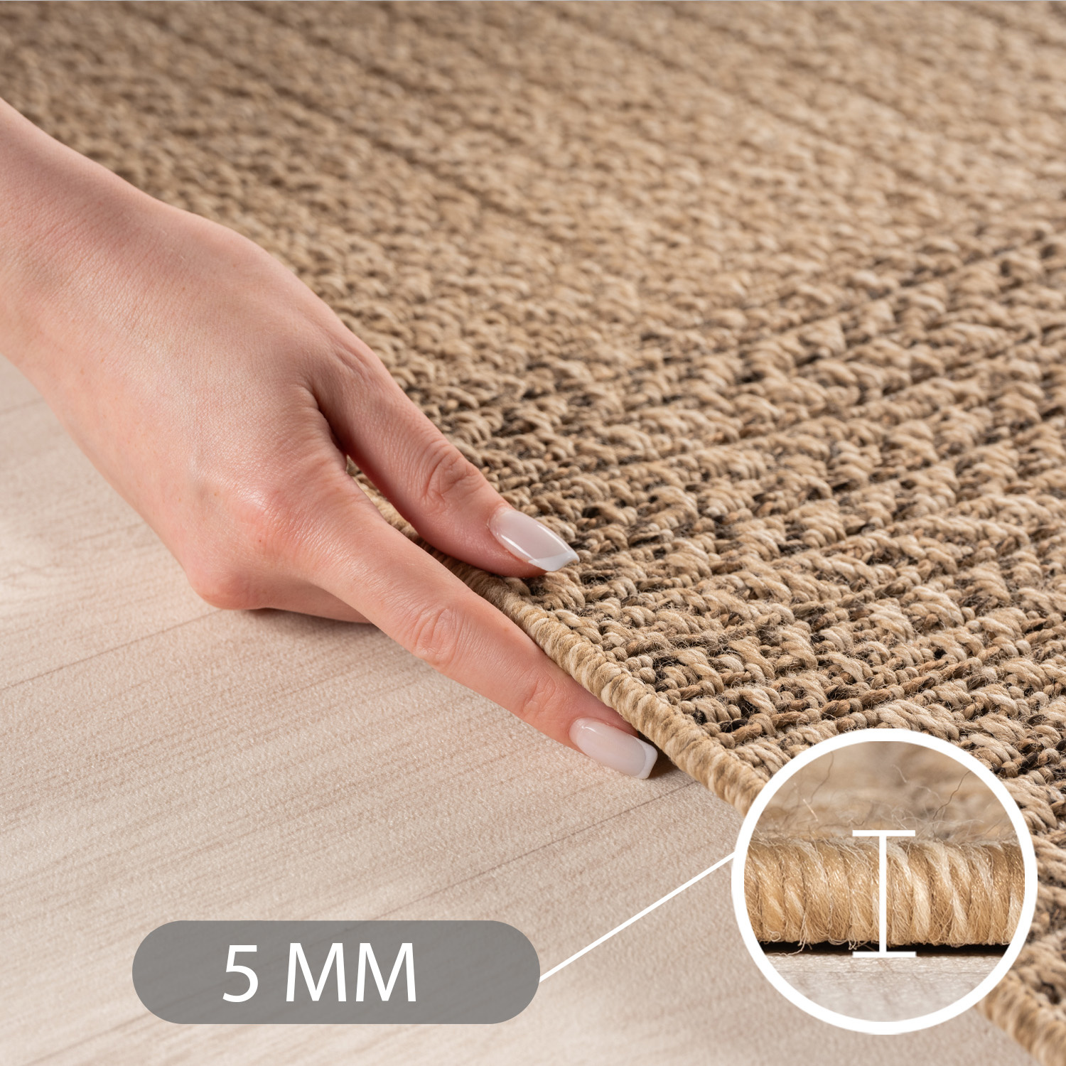 Timber Rond Buitenkleed – Jute Look – Weerbestendig – Beige