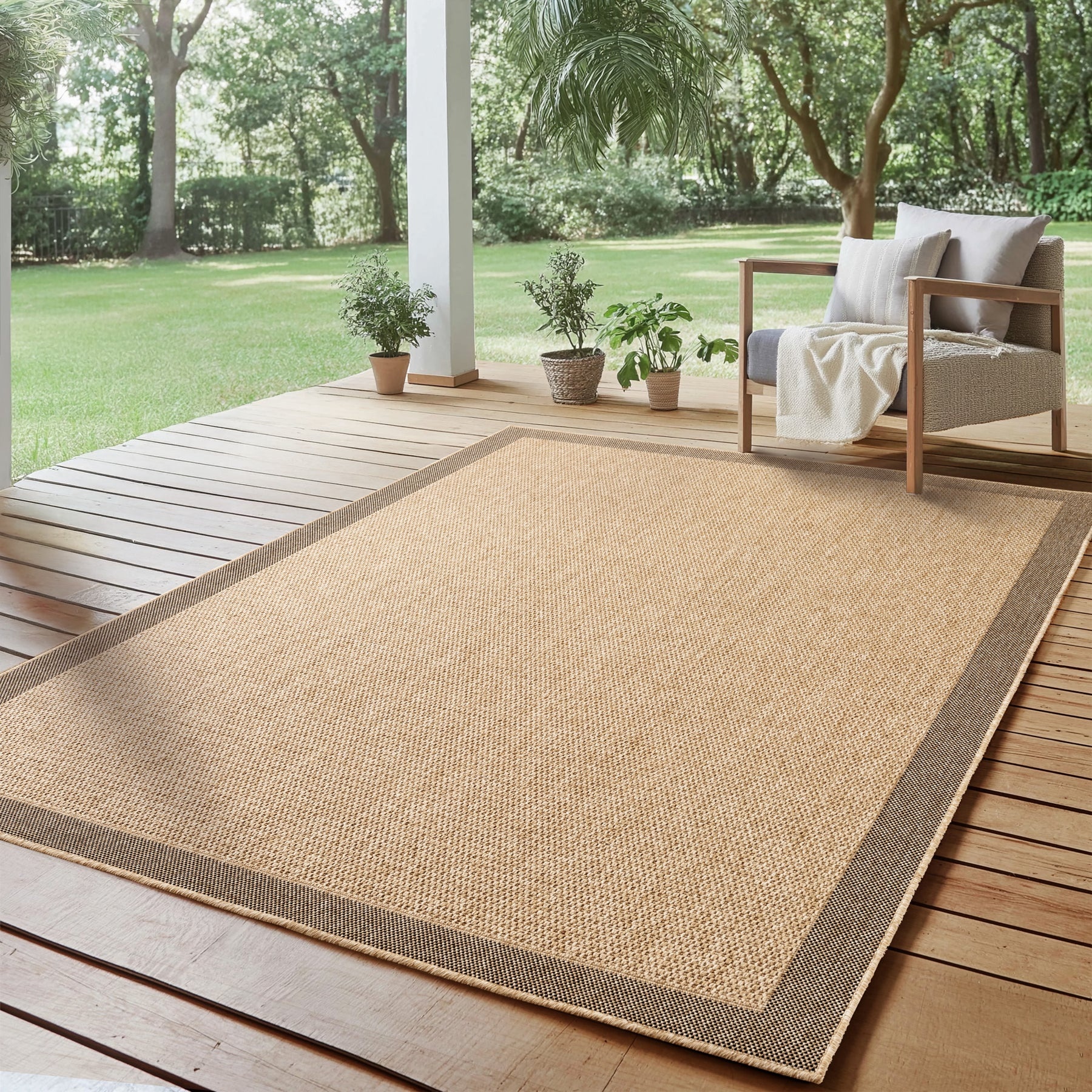 Timber Solid Buitenkleed – Indoor & Outdoor, Jute-Look Vloerkleed, Weerbestendig, Tuin, Balkonkleed - Beige