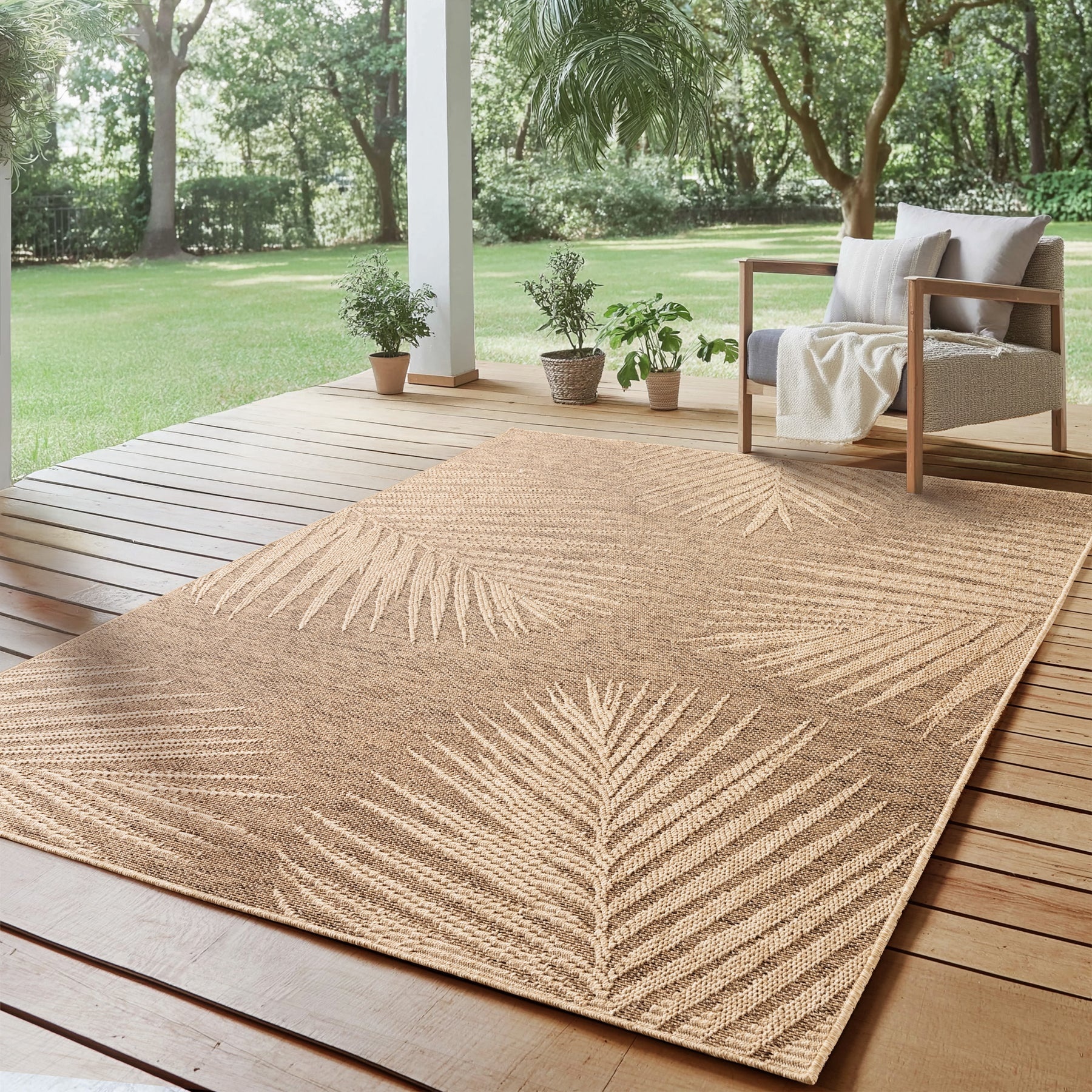 Timber Buitenkleed – Indoor & Outdoor, Jute-Look Vloerkleed, Weerbestendig, Tuin, Balkonkleed - Bruin