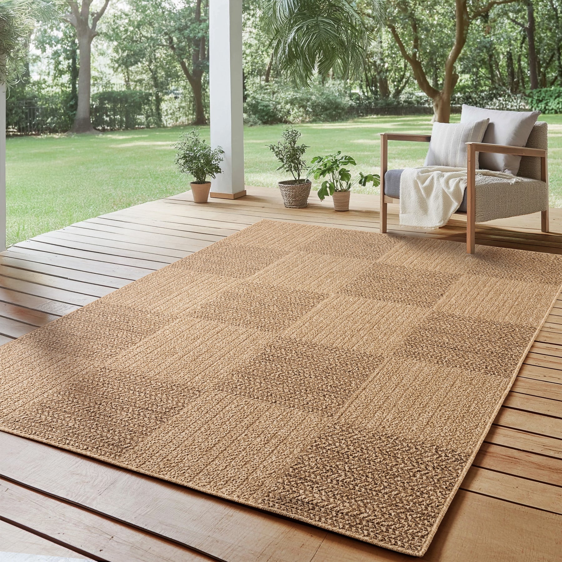 Timber Lorium Buitenkleed – Indoor & Outdoor, Jute-Look Vloerkleed, Weerbestendig, Tuin, Balkonkleed - Beige