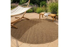 Timber Japandi Rond Buitenkleed – Jute Look – Weerbestendig – Beige