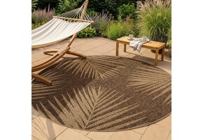 Timber Floral Rond Buitenkleed – Jute Look – Weerbestendig – Beige