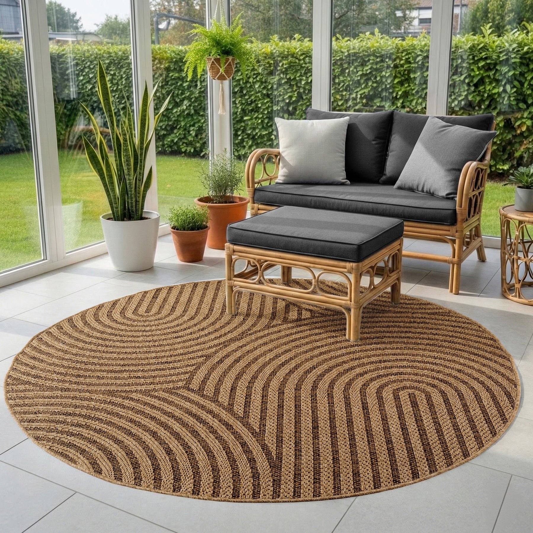 Timber Rond Japandi Buitenkleed – Jute Look – Weerbestendig – Beige