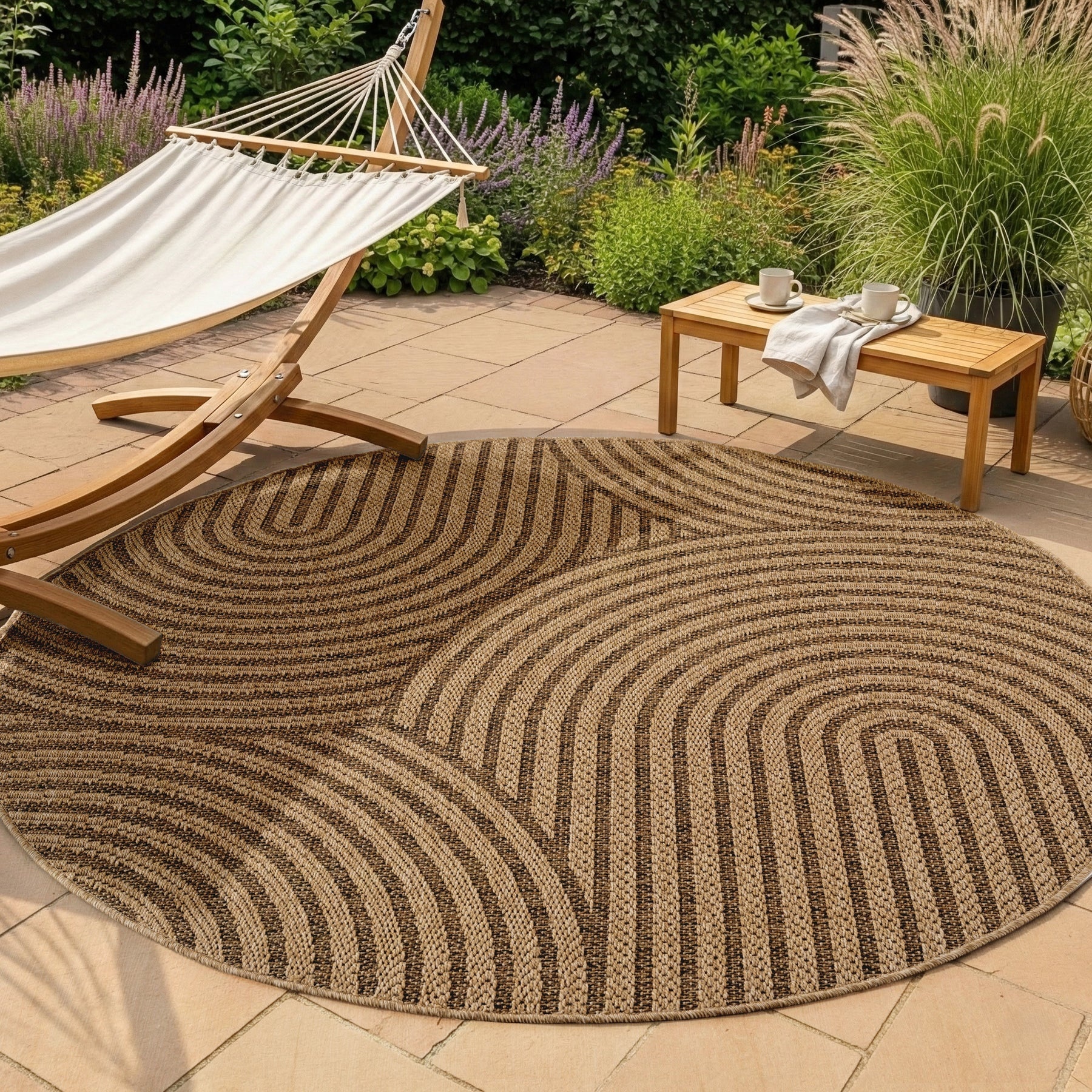 Timber Rond Japandi Buitenkleed – Jute Look – Weerbestendig – Beige