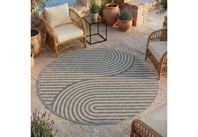 Desert Japandi Rond Buitenkleed – Weerbestendig – Grijs