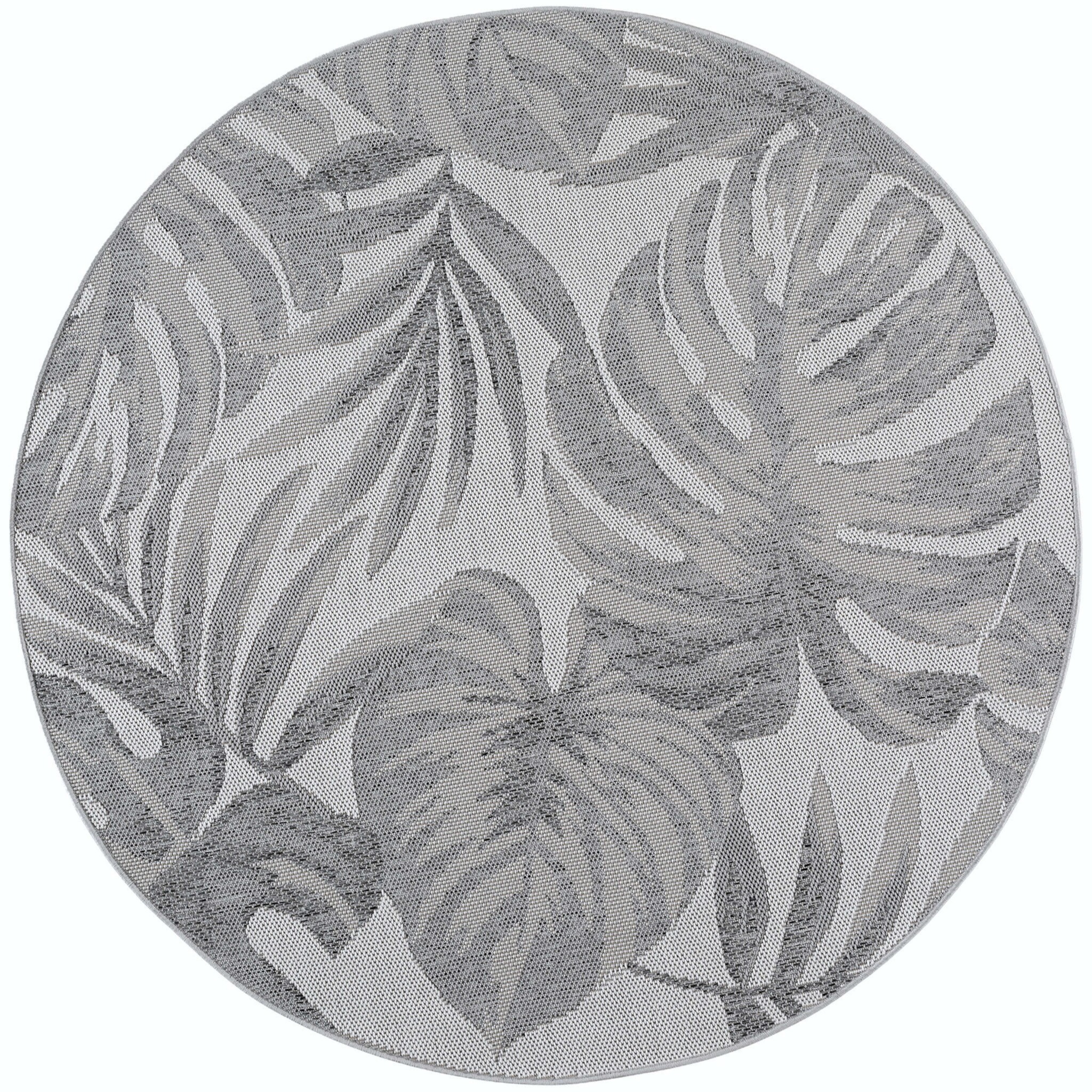 Desert Floral Rond Buitenkleed – Weerbestendig – Grijs