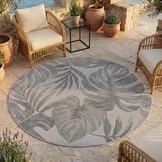 Desert Floral Rond Buitenkleed – Weerbestendig – Grijs