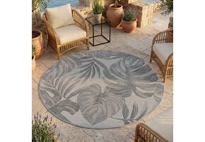 Desert Floral Rond Buitenkleed – Weerbestendig – Grijs