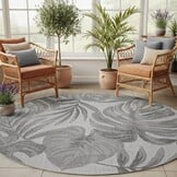 Desert Floral Rond Buitenkleed – Weerbestendig – Grijs