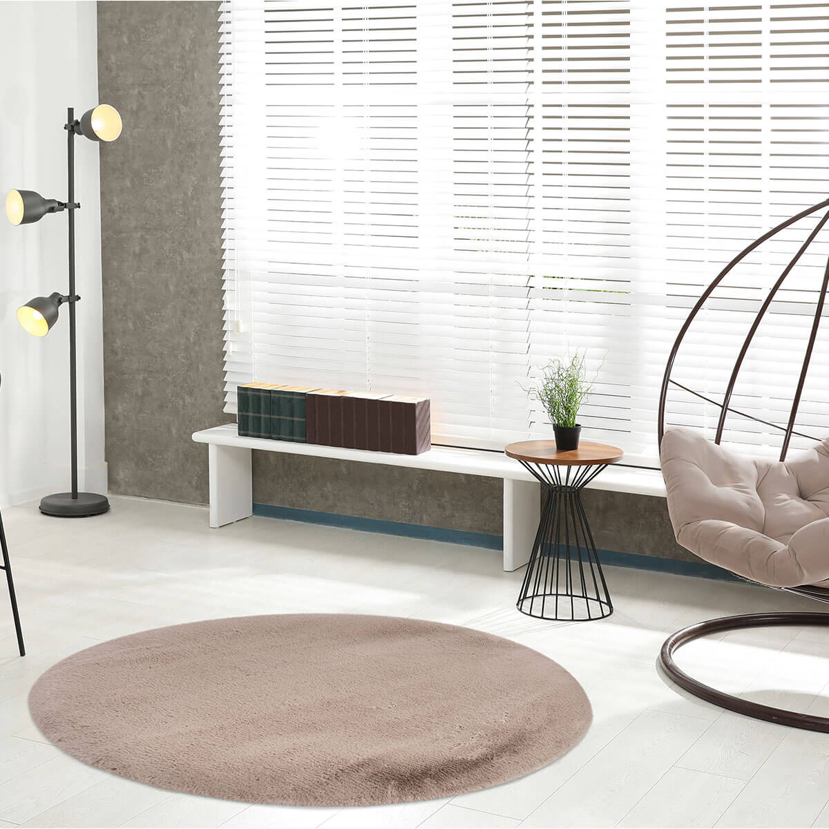 Fluffy Rond Vloerkleed Taupe