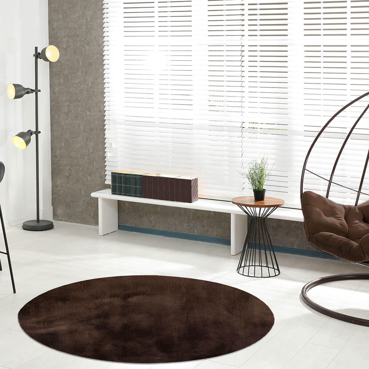 Fluffy Rond Vloerkleed Donker Taupe