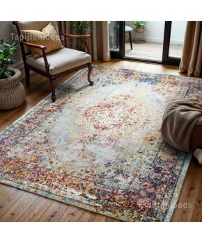 Picasso Keshan Vierkant Vintage Vloerkleed Multi / Beige