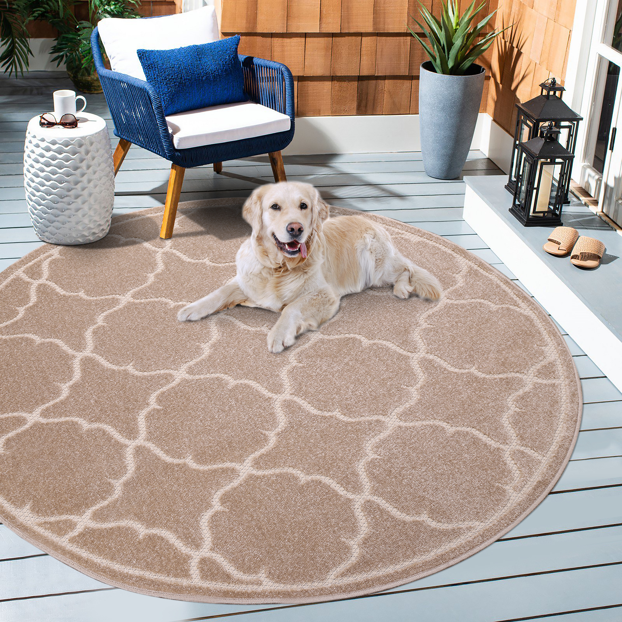 Berlin Rond Buitenkleed Beige