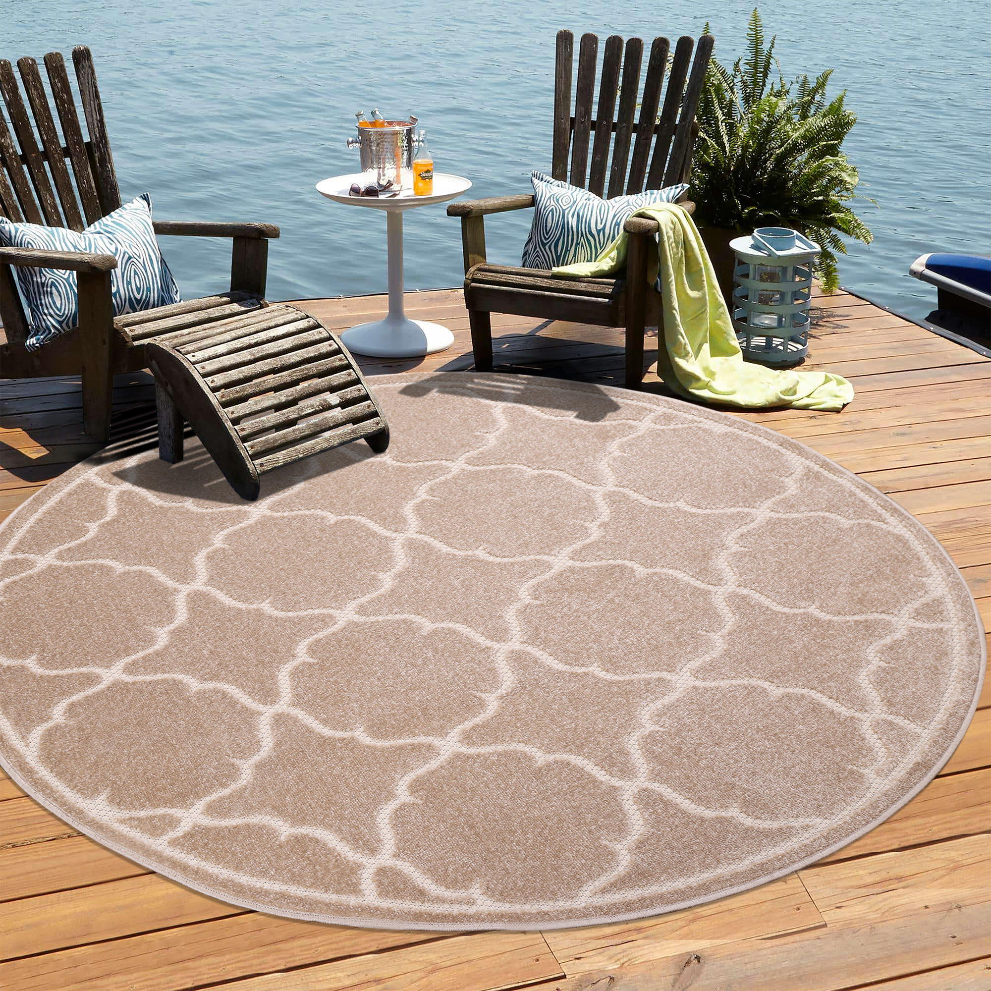 Berlin Rond Buitenkleed Beige