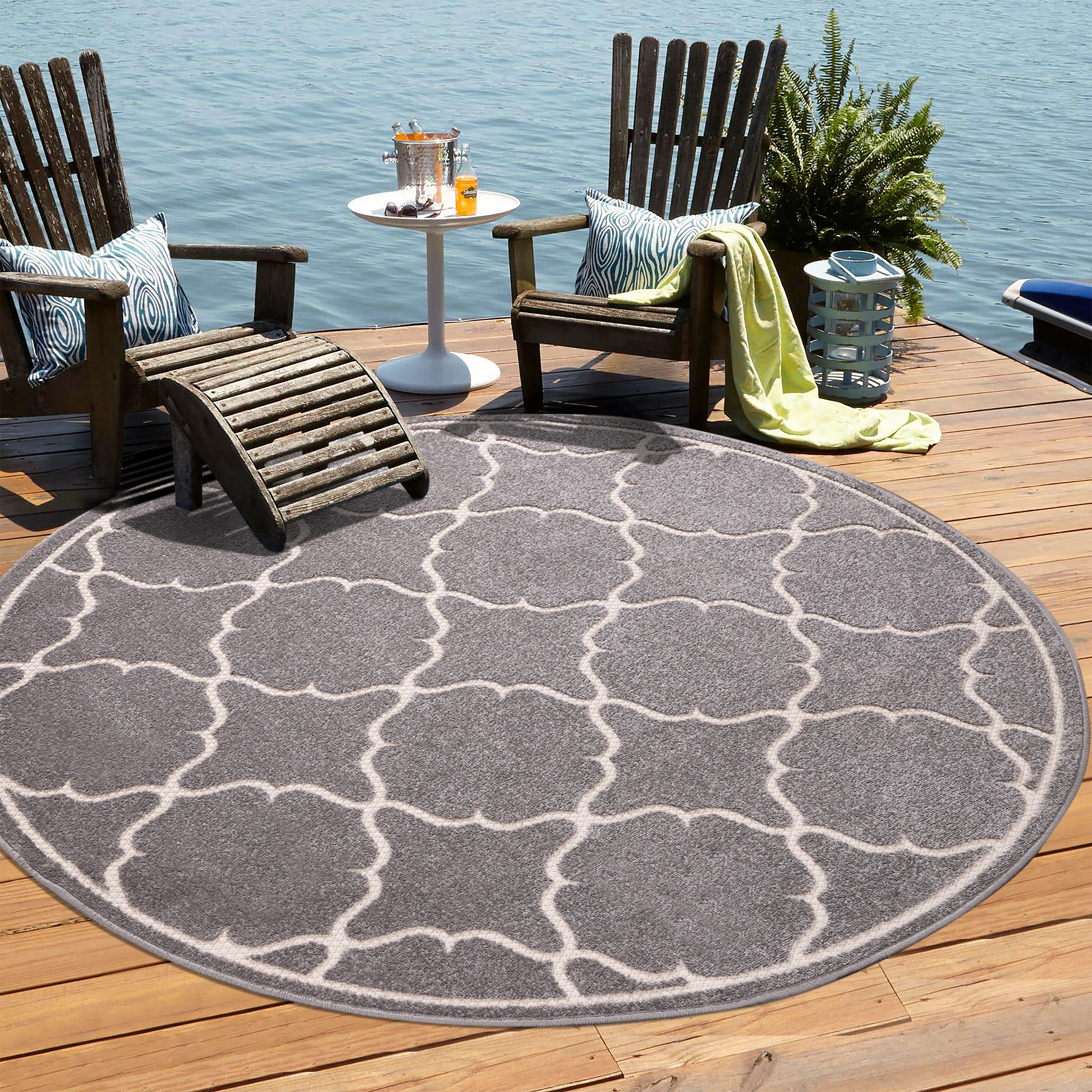 Buitenkleed Berlin Rond Vloerkleed Licht Grijs