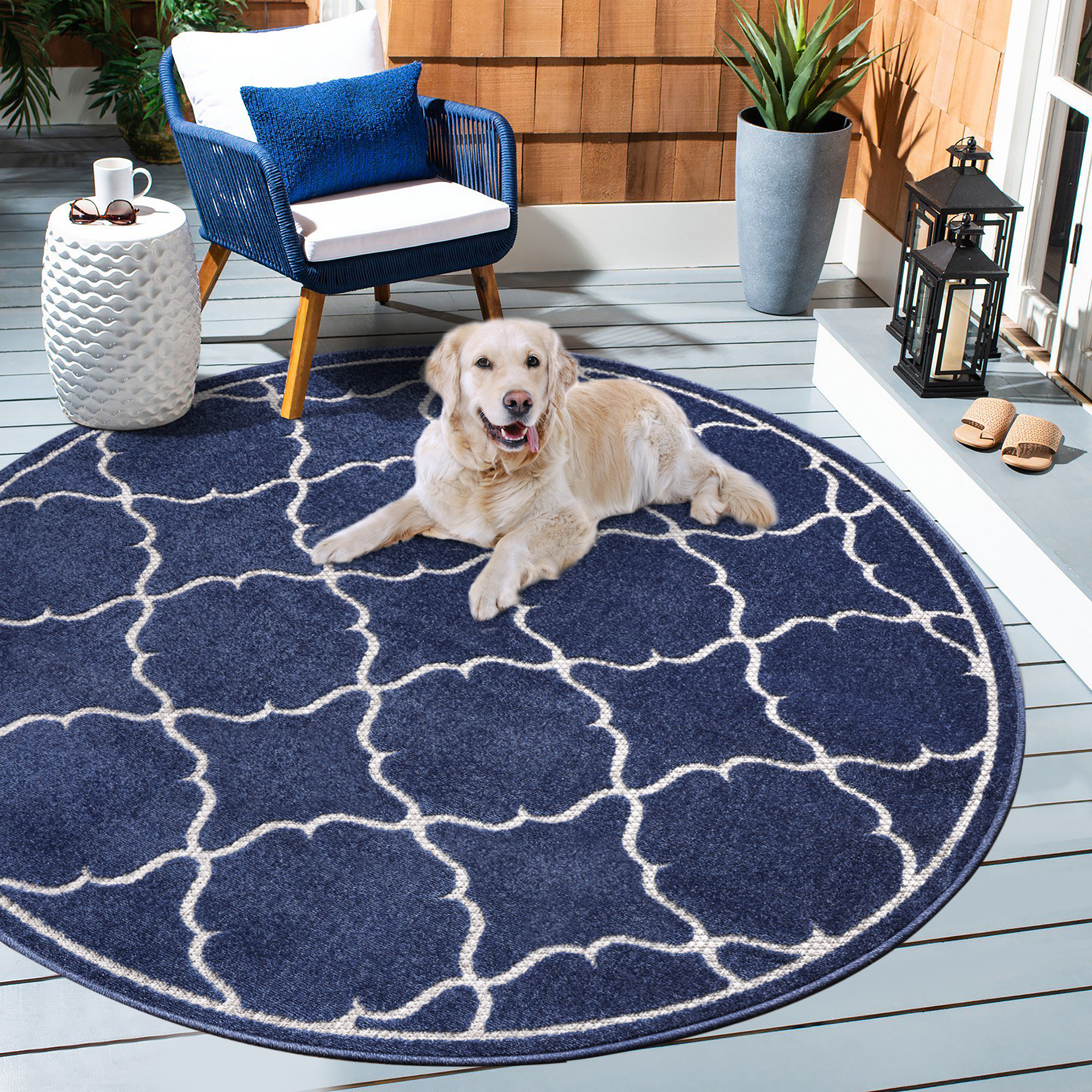 Buitenkleed Berlin Rond Vloerkleed Blauw