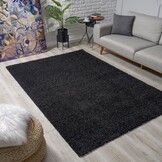 Loca Shaggy Vloerkleed – Modern Uni Effen – Zwart Hoogpolig & Zacht