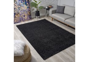 Loca Shaggy Vloerkleed – Modern Uni Effen – Zwart Hoogpolig & Zacht