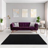 Loca Shaggy Vierkant Vloerkleed Uni Effen Hoogpolig Zwart