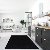 Loca Shaggy Vierkant Vloerkleed Uni Effen Hoogpolig Zwart