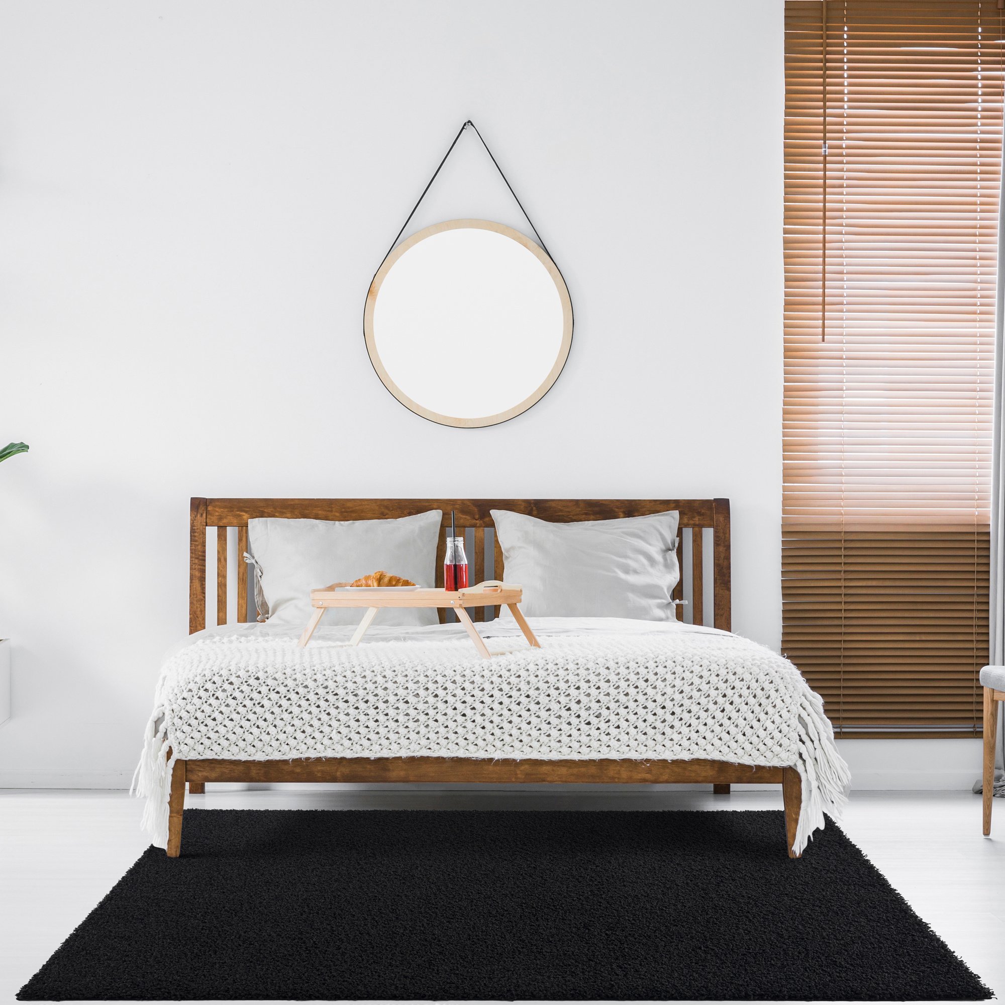 Loca Shaggy Vierkant Vloerkleed Uni Effen Hoogpolig Zwart