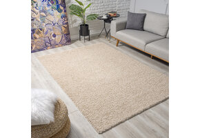 Loca Shaggy Vierkant Vloerkleed Uni Effen Hoogpolig Beige