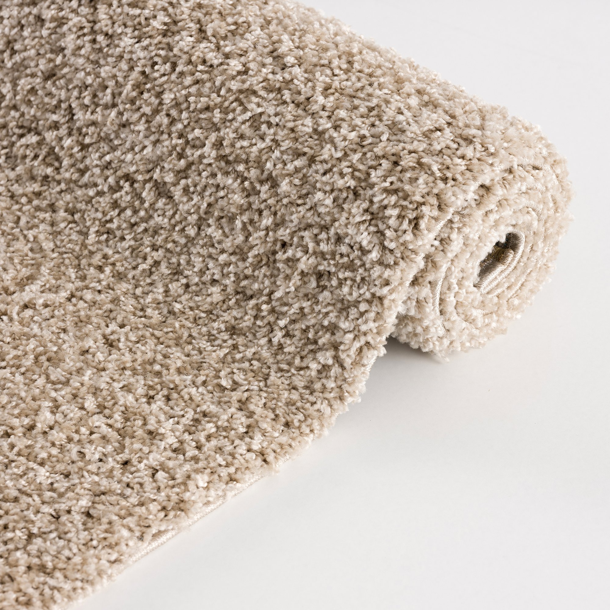 Loca Shaggy Vierkant Vloerkleed Uni Effen Hoogpolig Beige