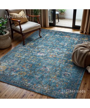 Picasso Sarough Vierkant Vintage Vloerkleed Blauw