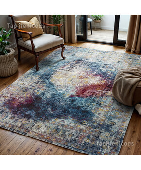 Picasso Heriz Vierkant Vintage Vloerkleed Multi / Blauw