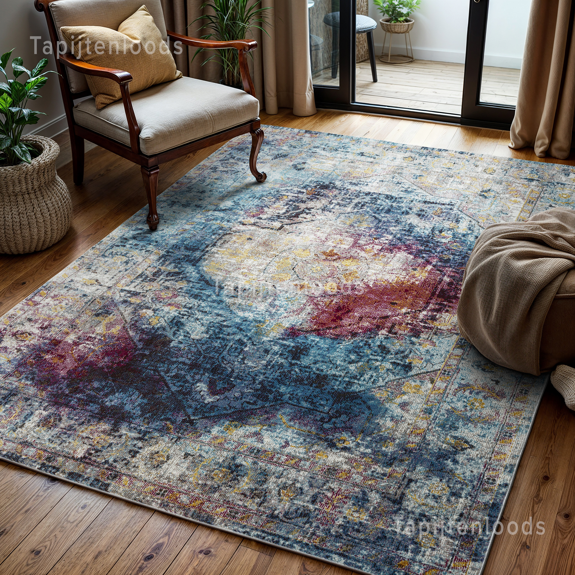 Picasso Heriz Vierkant Vintage Vloerkleed Multi / Blauw