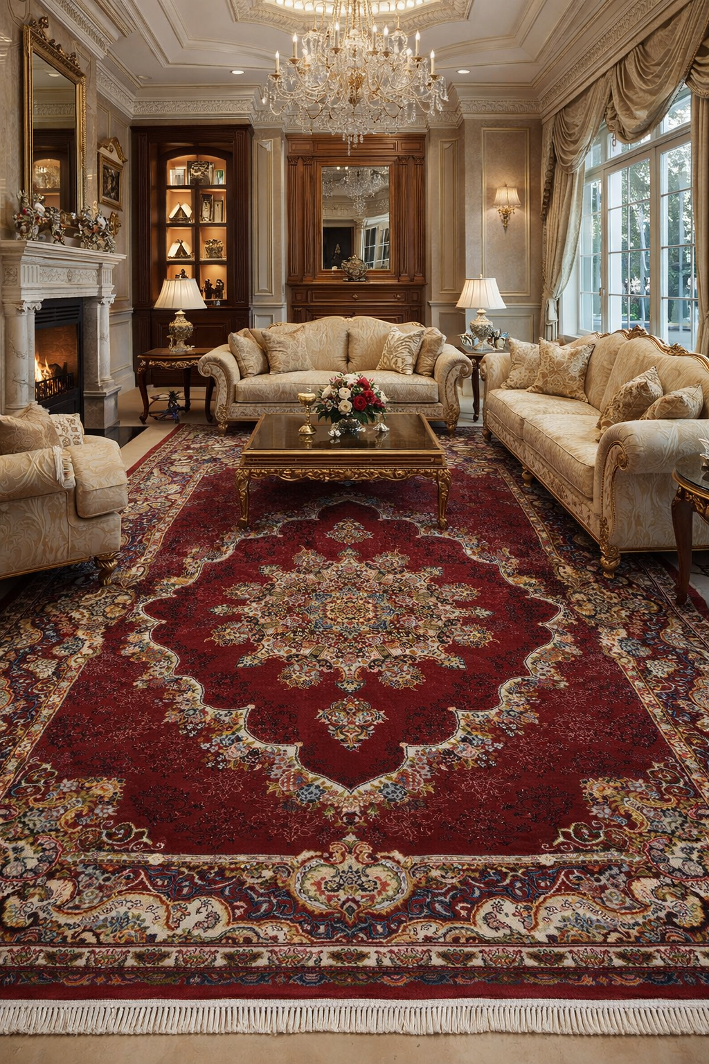 Isfahan Vierkant Oosters Vloerkleed Klassiek Vintage Tapijt Rood