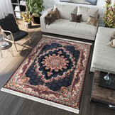 Isfahan Vierkant Oosters Vloerkleed Klassiek Vintage Tapijt Blauw Navy