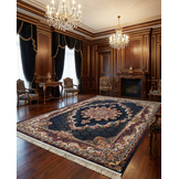 Isfahan Vierkant Oosters Vloerkleed Klassiek Vintage Tapijt Blauw Navy