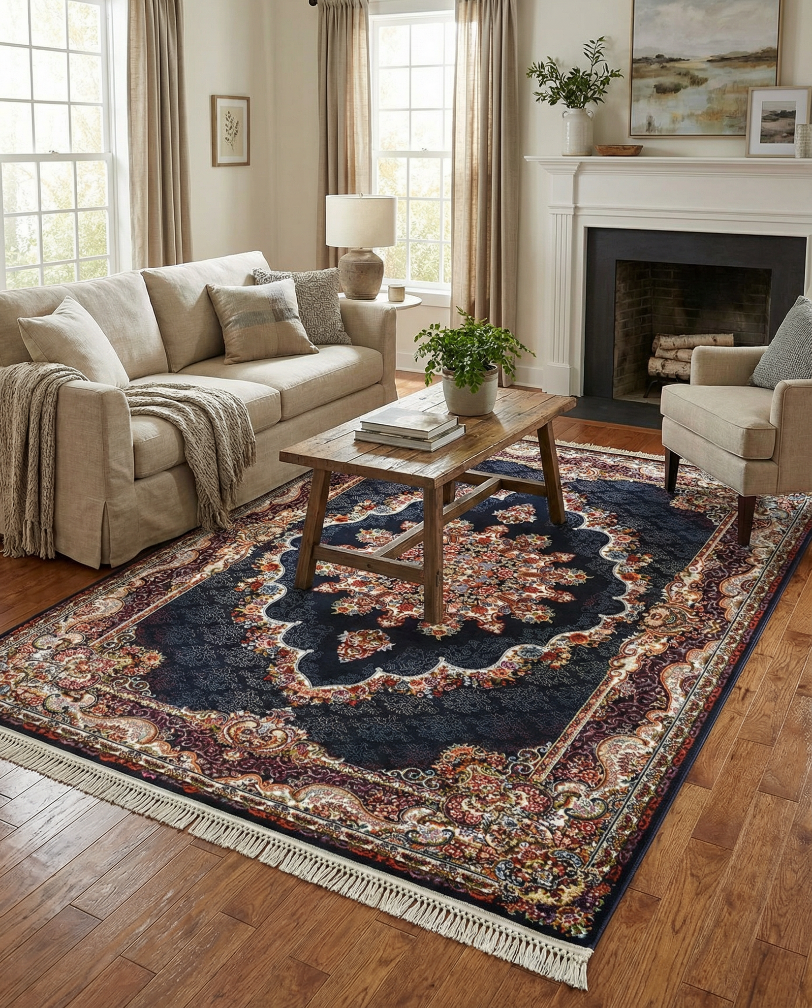 Isfahan Vierkant Oosters Vloerkleed Klassiek Vintage Tapijt Blauw Navy