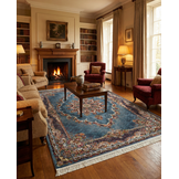 Isfahan Vierkant Oosters Vloerkleed Klassiek Vintage Tapijt Blauw