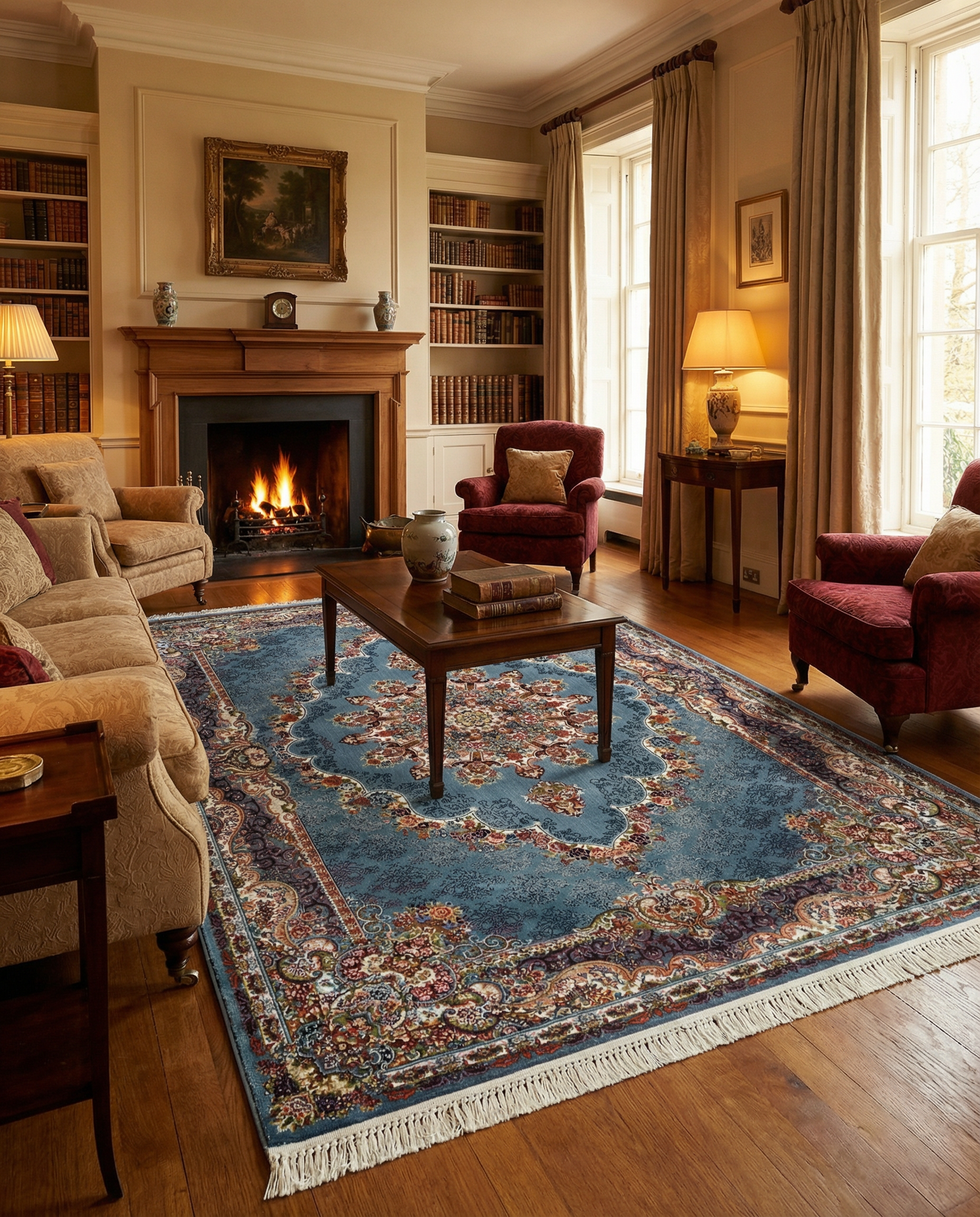 Isfahan Vierkant Oosters Vloerkleed Klassiek Vintage Tapijt Blauw