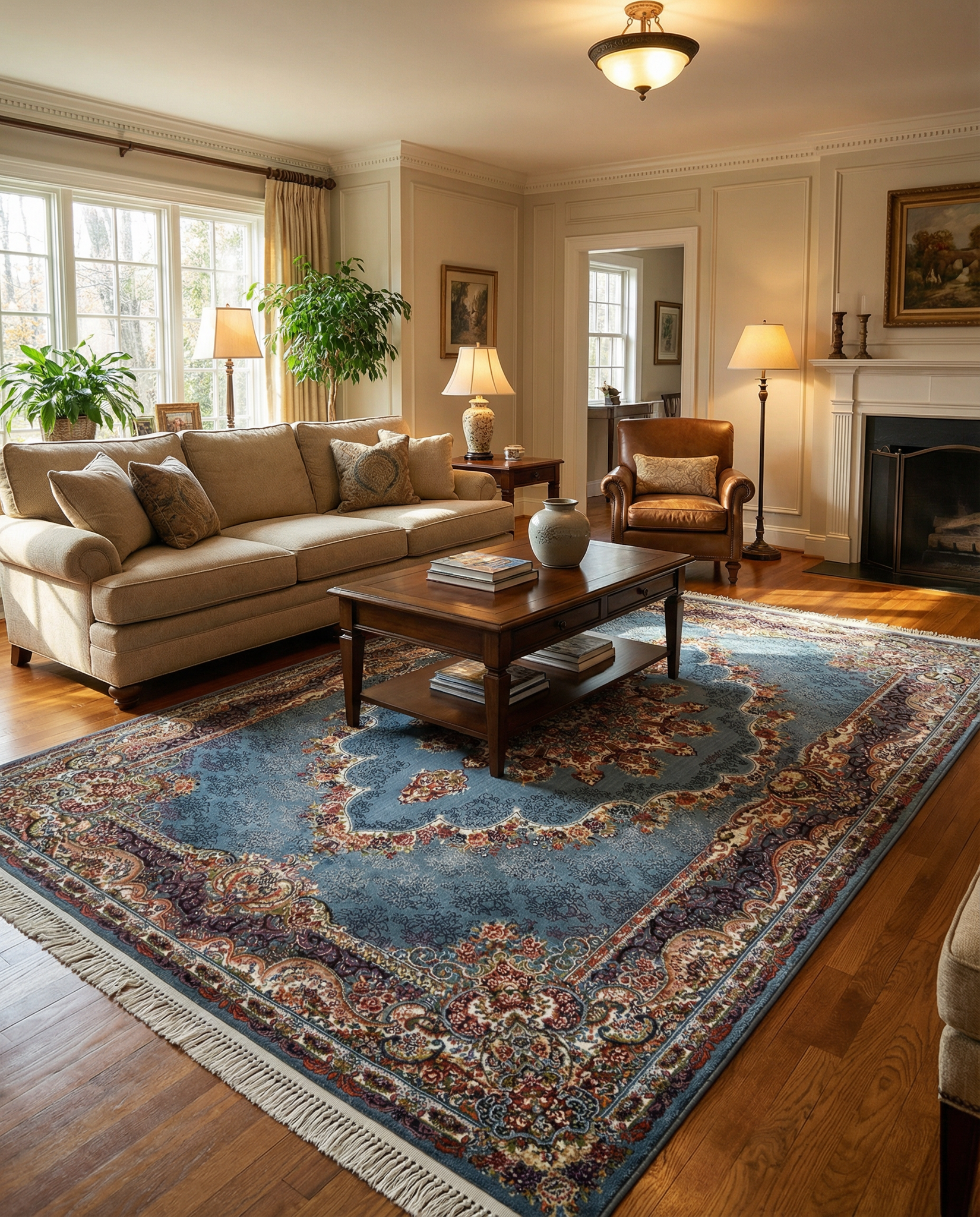 Isfahan Vierkant Oosters Vloerkleed Klassiek Vintage Tapijt Blauw