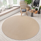 Relax Samba Rond - Wasbaar Effen Vloerkleed - Uni Tapijt - Beige