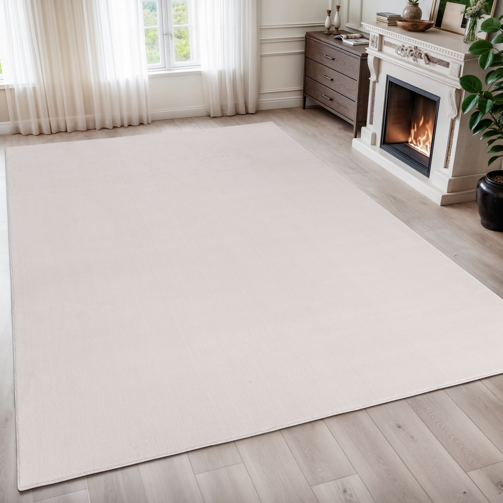 Relax Samba - Wasbaar Effen Vloerkleed - Uni Tapijt - Creme