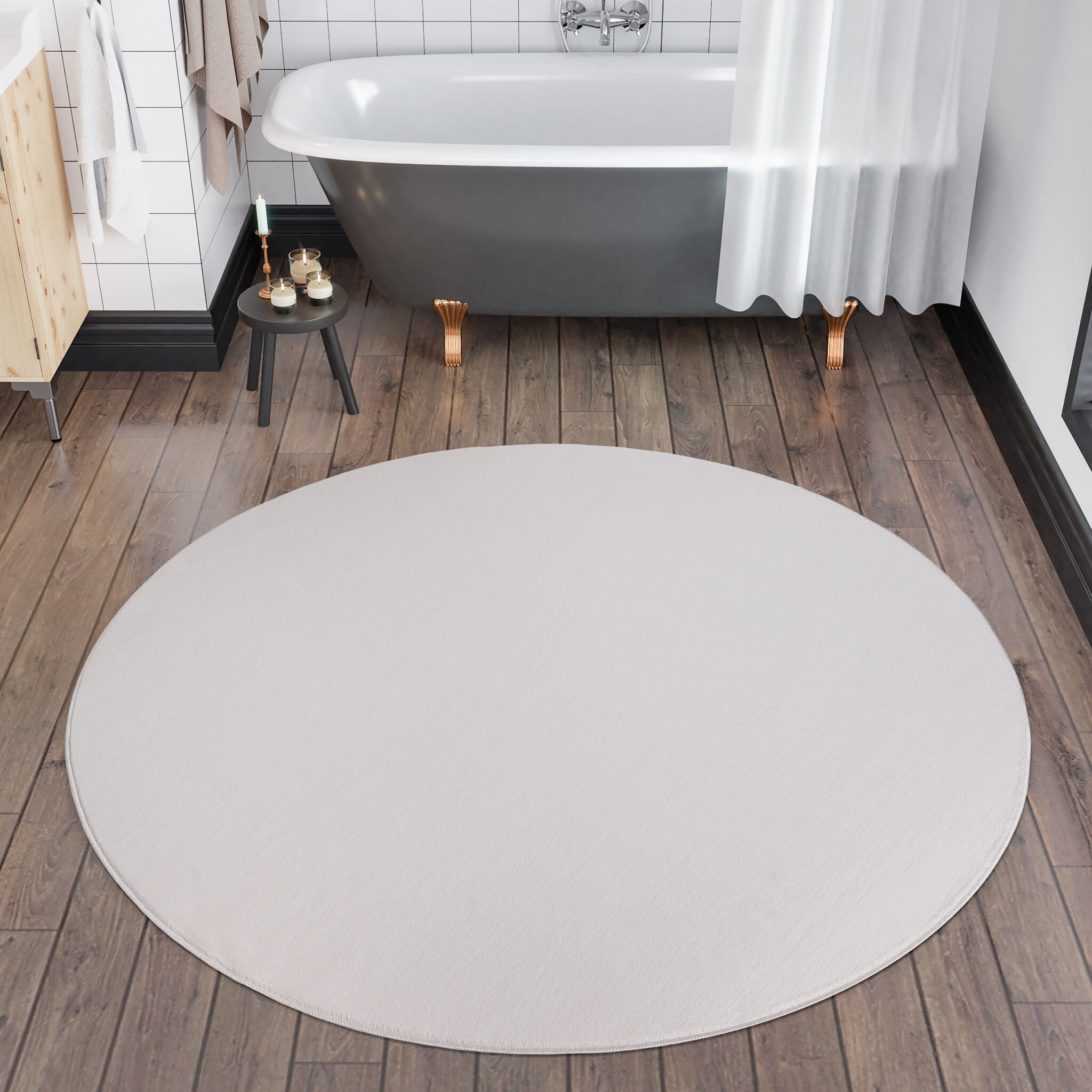 Relax Samba Rond - Wasbaar Effen Vloerkleed - Uni Tapijt - Creme