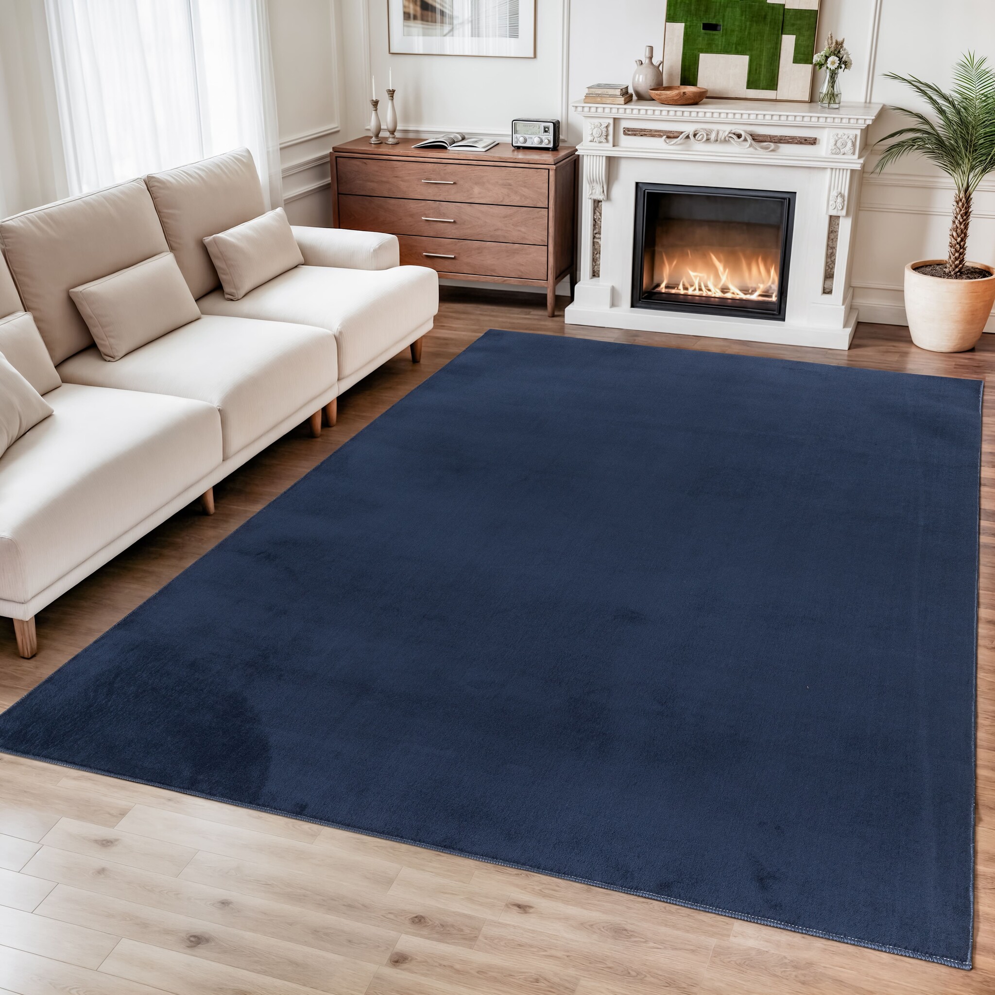 Relax Samba - Wasbaar Effen Vloerkleed - Uni Tapijt - Blauw